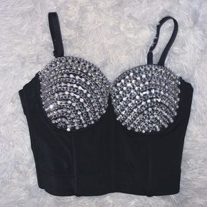 diamond embellished bustier crop top